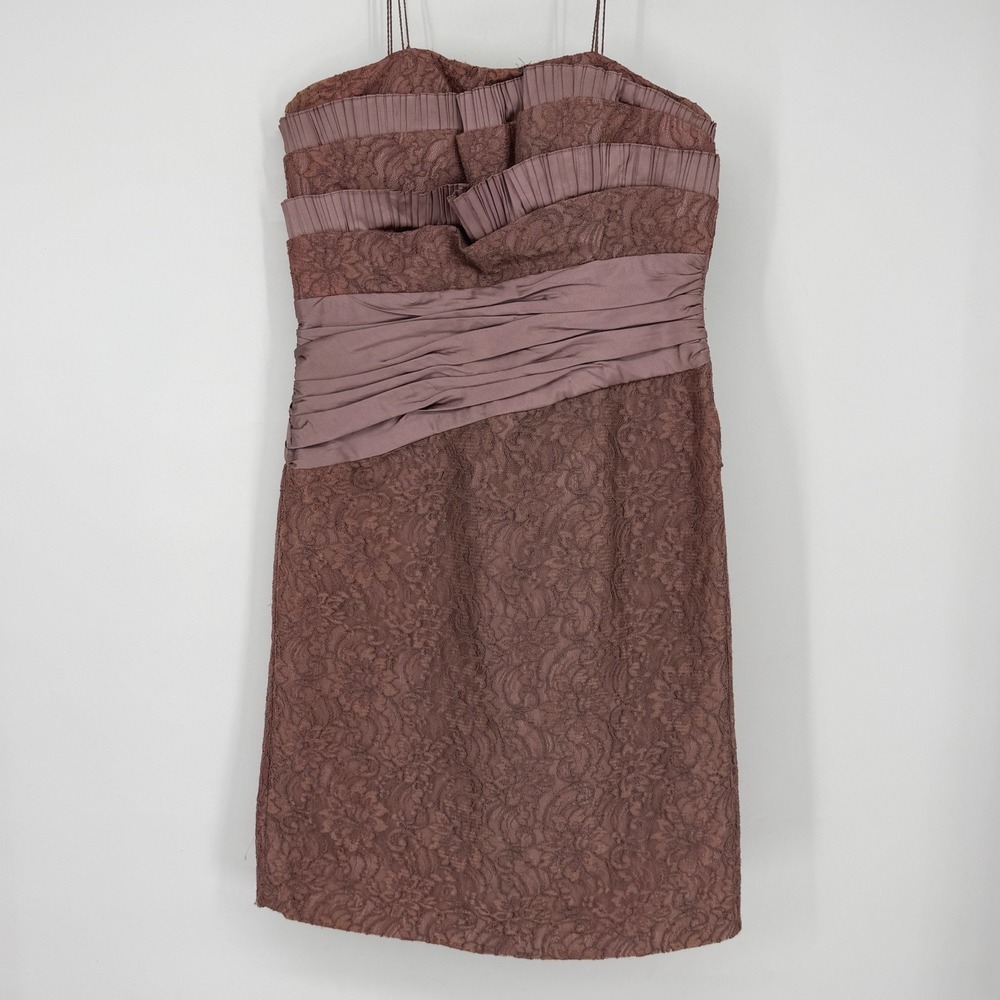 Vintage Patra Mauve Pink Metallic Lace Strapless Ruched Sheath Dress Size 12